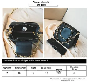 Detailed size chart for retro small square crossbody bag with metal ring buckle