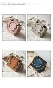 Detailed four-color collage of retro matte crossbody bags with gold circular metal handles