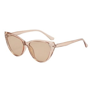 Fashionable cat-eye sunglasses with translucent amber frames and UV protective lenses