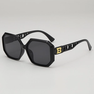 Chic oversized polygon sunglasses with hollowed-out letter temples and golden B logo