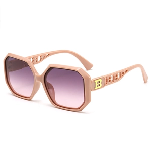 Chic oversized geometric sunglasses with pink gradient lenses and hollow B-letter temple