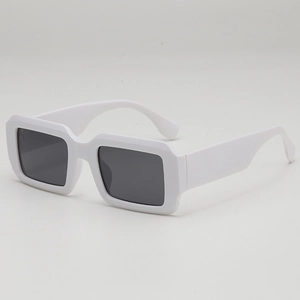 Vintage chunky rectangle sunglasses with white frames and dark lenses for women and men
