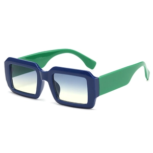 Fashionable square frame sunglasses with blue-green split color and gradient sea lenses