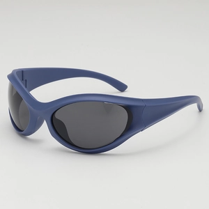 Y2K punk style matte blue sports sunglasses with grey lenses for outdoor cycling