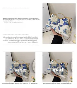 Detailed size parameters and capacity comparison for the vintage butterfly handbag