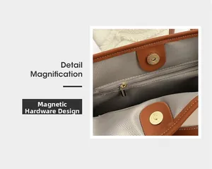 Détail de la boucle magnétique et de la poche intérieure zippée du sac fourre-tout