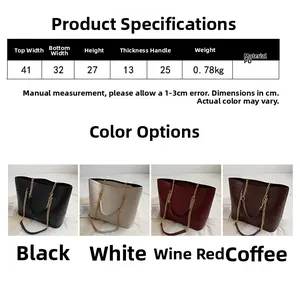 Detailed size guide and color matrix for the crocodile pattern tote bag with chain strap