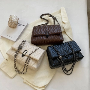 Sac Bandoulière Femme Cuir PU Matelassé Chevrons Chaîne Métallique Rétro Élégant Sac À Main Carré