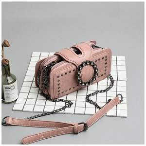 Chic rose pink mini crossbody bag with multi-layer zipper and rhinestone ring buckle