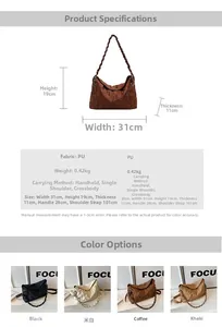 Tabella dettagliata delle dimensioni della borsa hobo in pelle PU con lunghezza tracolla