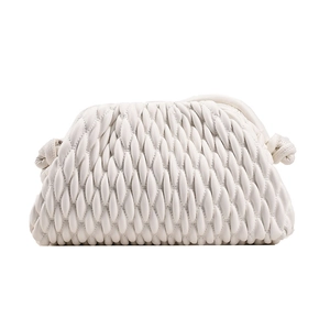 Minimalist white woven cloud bag with vintage grid pattern and soft pleated leather texture