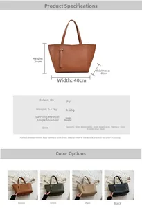 Tableau des tailles détaillé pour le grand sac fourre-tout en PU avec mesures