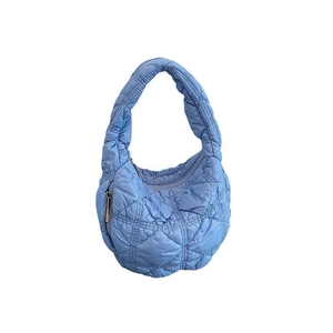 Fashionable light blue quilted bubble crossbody bag for women with stylish pleated texture