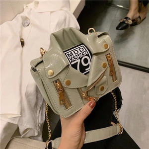 Motorcycle Jacket Shaped Shoulder Bag PU Leather Metal Chain Strap Trendy Crossbody Mini Handbag For Women Street Style