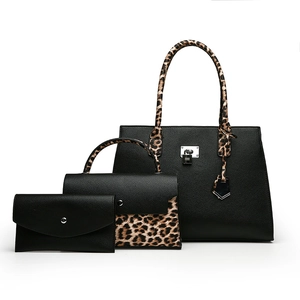 Ensemble de 3 sacs noirs en cuir avec motifs léopard et détails métalliques argentés
