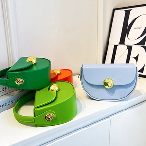 Mini structured box handbags with gold spherical buckles in green, blue, and orange