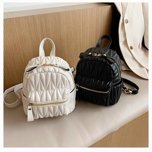 Women Mini Backpack PU Leather Quilted Pleated Fashion Small Travel Bag Casual Daily Shoulder Backpack Gold Hardware