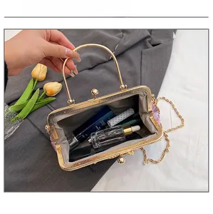 Detail of evening bag interior showing capacity for lipstick and makeup essentials