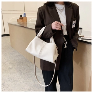Minimalist white litchi pattern leather handbag for women with gold hardware