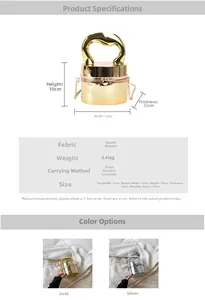 Detailed size chart and specifications for the round acrylic crossbody handbag