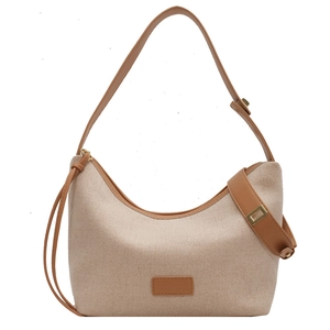 Vintage-Canvas-Umhängetasche mit braunem Lederbesatz und verstellbarem Riemen für Damen