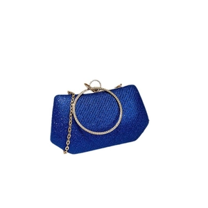 Pochette de soirée chic bleu roi pailletée avec poignée dorée ronde et bandoulière