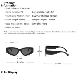 Guide des tailles pour lunettes de soleil œil de chat rétro avec dimensions précises