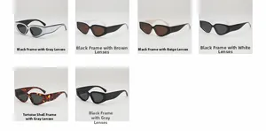 Détail de lunettes de soleil œil de chat montrant six couleurs de montures et verres
