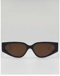 Vue détaillée de lunettes de soleil œil-de-chat rétro avec monture contrastée noir et blanc