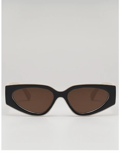 Vue détaillée de lunettes de soleil œil de chat rétro avec monture noire et crème