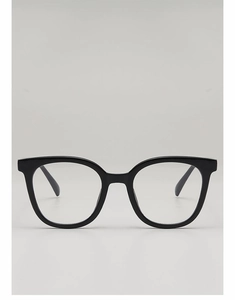 Detail of classic black square frame sunglasses with a glossy finish and premium material