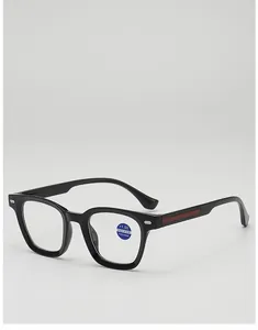 Detail view of stylish reading glasses with +1.00 blue light blocking lenses and stripe design