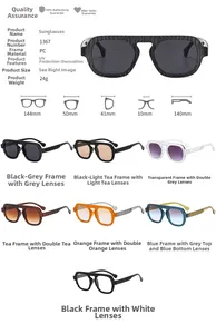 Guide des tailles et matrice de couleurs des lunettes de soleil pilote carrées 2025