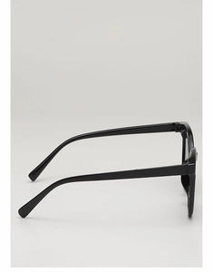 Detail view of the sleek black frame temple and sturdy hinge of the ocean square sunglasses