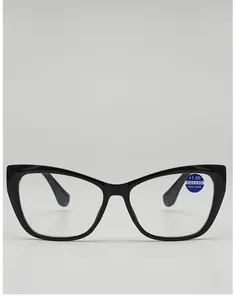 Front view of black cat-eye reading glasses with anti-blue light +1.00 strength lenses
