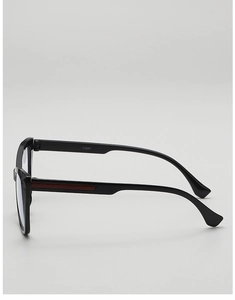 Detail view of TR671 black square frame reading glasses with red temple accents