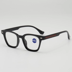Chic black frame reading glasses with anti-blue light lenses and red temple accents