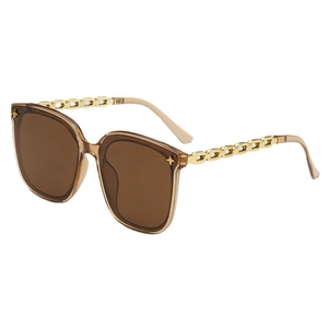 Lunettes de soleil carrées surdimensionnées teintées thé avec branches en chaîne dorée