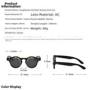 Spécifications de taille pour lunettes de soleil steampunk rondes à double couche