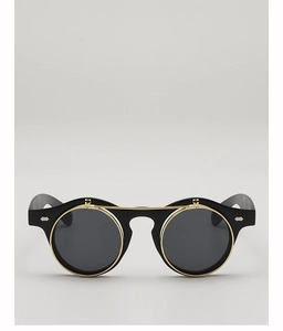 Détails des lunettes de soleil rondes vintage relevables avec charnières en métal doré