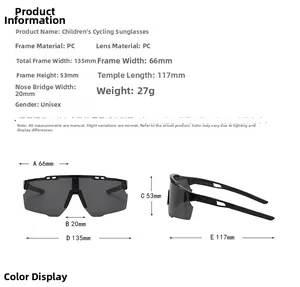 Guide des tailles pour lunettes de vélo enfant avec dimensions du cadre et des verres