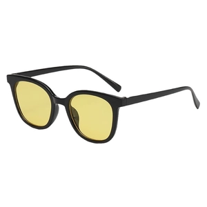 Retro square frame sunglasses with thick black temples and translucent yellow ocean lenses
