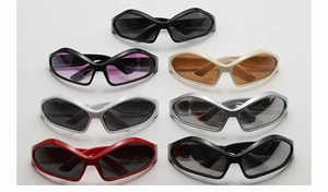 Close-up of retro kids sunglasses with diverse frame colors and UV protection lenses