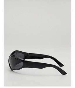 Side view of black wrap-around kids sunglasses with streamlined vintage resin frame