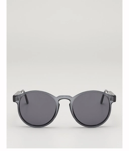 Klassische runde Sonnenbrille in halbtransparentem dunkelgrauem Rahmen mit grauen Gläsern