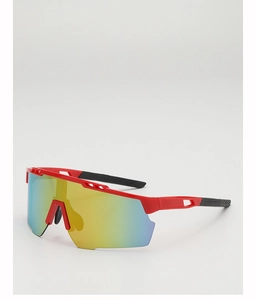 Vue latérale de lunettes vélo pour enfants avec monture rouge et verres irisés