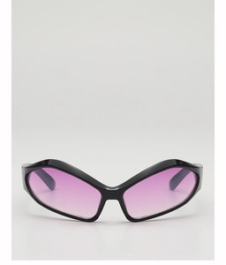 Front view of retro butterfly kids sunglasses with purple gradient lenses and black frames