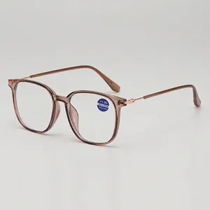 Fashionable large frame anti-blue light reading glasses with rose gold metal temples