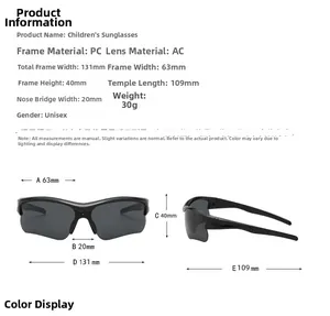 Tableau des tailles pour lunettes de soleil sport enfant avec mesures de la monture