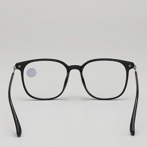 Modern black oversized square reading glasses with blue light blocking and -2.00 strength